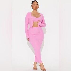 Rachel Ribbed 3 Piece Set - Hot Pink